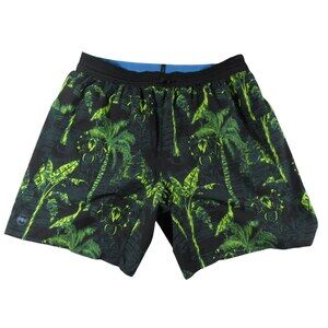Janji Mens Athletic Shorts M x 8 Black Green Palm AFO Running Recycled Polyester
